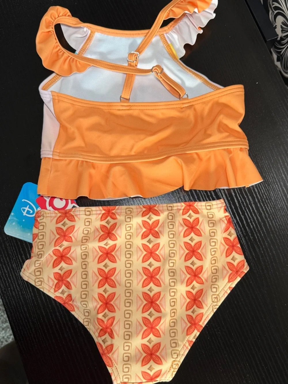Girls Moana Two-Piece Ruffled Tankini Swimsuit - Orange & Yellow